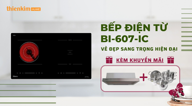 Combo bếp điện từ Binova BI-607-IC Tặng hút mùi âm tủ BI-26-W-07 và bộ Fivestar